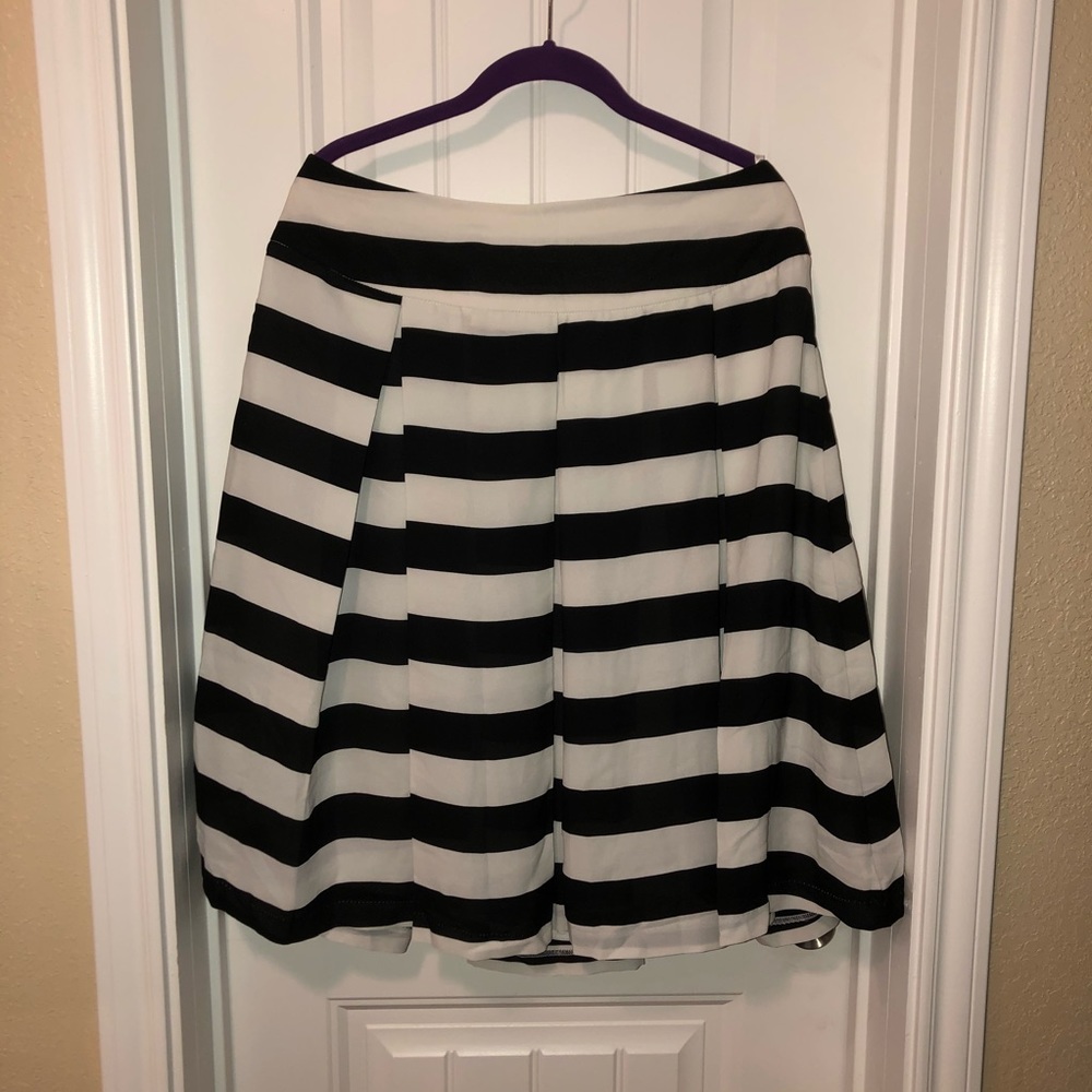 Striped Pleated Midi Skirt